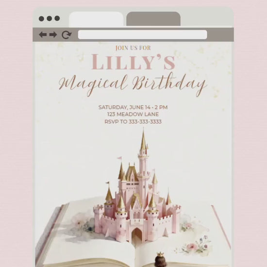 Magical Princess Birthday Invitation - Custom Storybook Castle Printable Girls Party Invite (Instant Download Editable Canva Template)