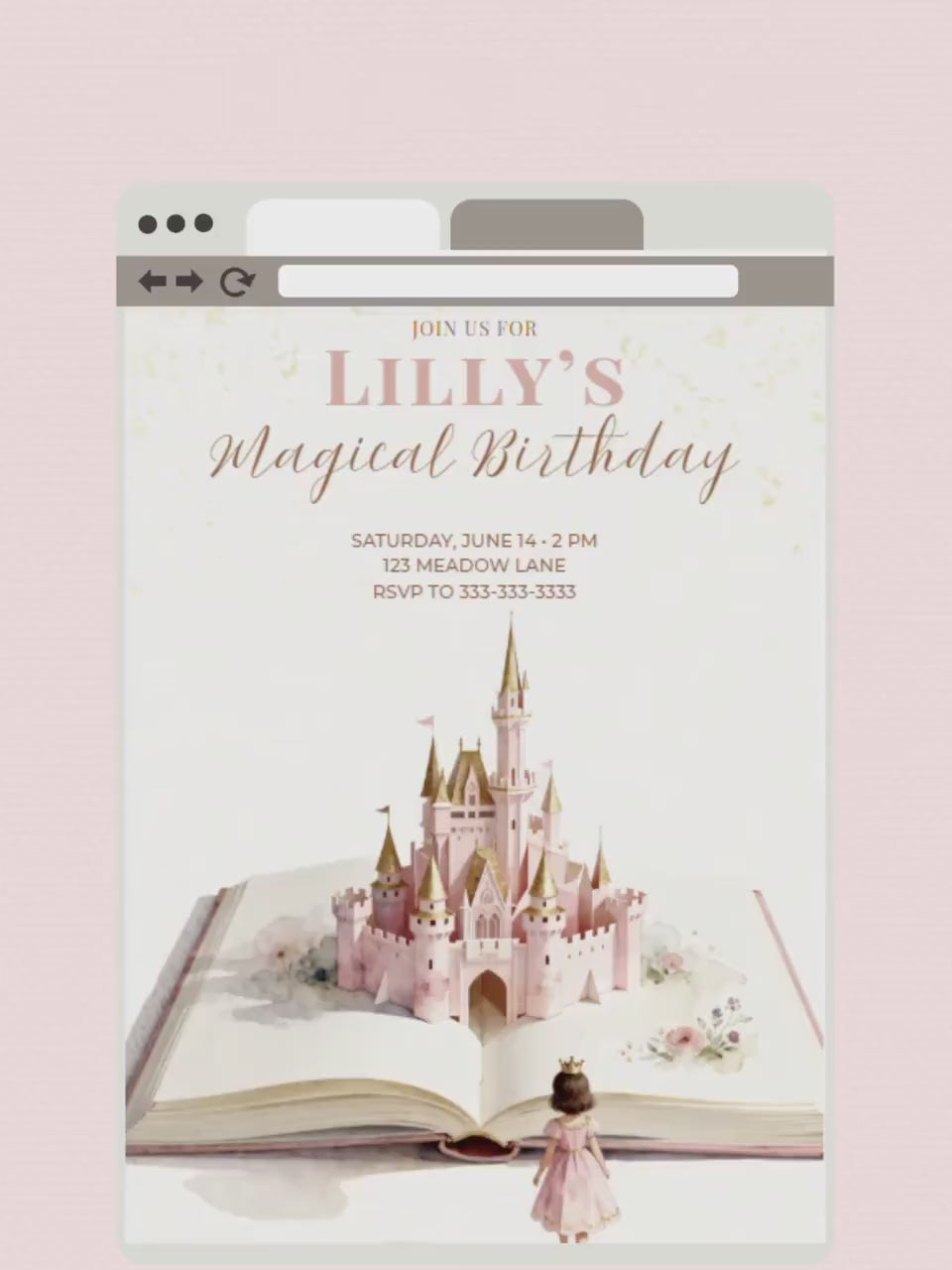 Magical Princess Birthday Invitation - Custom Storybook Castle Printable Girls Party Invite (Instant Download Editable Canva Template)