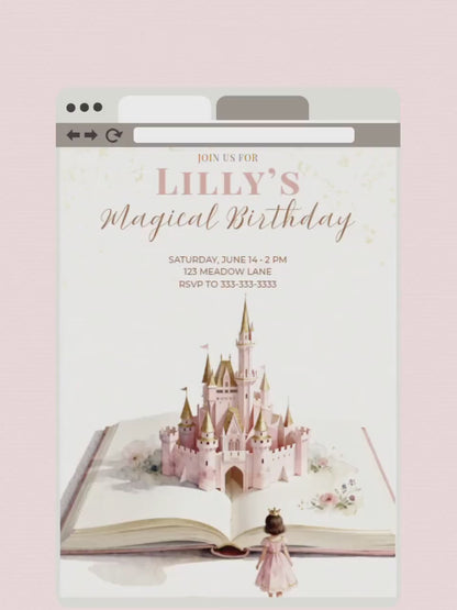 Magical Princess Birthday Invitation - Custom Storybook Castle Printable Girls Party Invite (Instant Download Editable Canva Template)