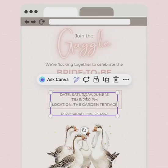 Funny Gaggle Geese Bachelorette Invitation - Hen Party Invite (Editable Instant Digital Download Canva Template) Bridal Shower Evite