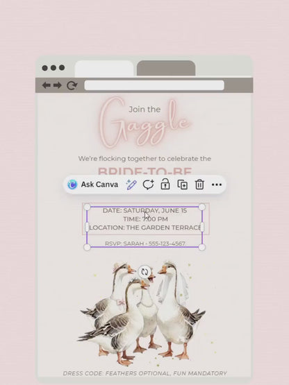 Funny Gaggle Geese Bachelorette Invitation - Hen Party Invite (Editable Instant Digital Download Canva Template) Bridal Shower Evite
