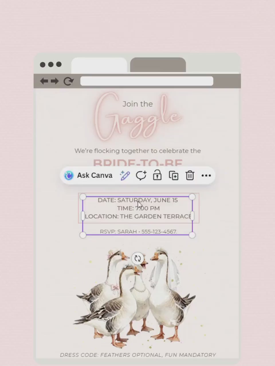 Funny Gaggle Geese Bachelorette Invitation - Hen Party Invite (Editable Instant Digital Download Canva Template) Bridal Shower Evite