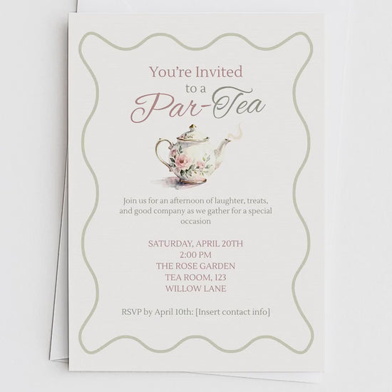 Editable Tea Party Invitation - Afternoon Tea, Birthday, Garden, Bridal Events Evite (Instant Download Printable Digital Canva Template)