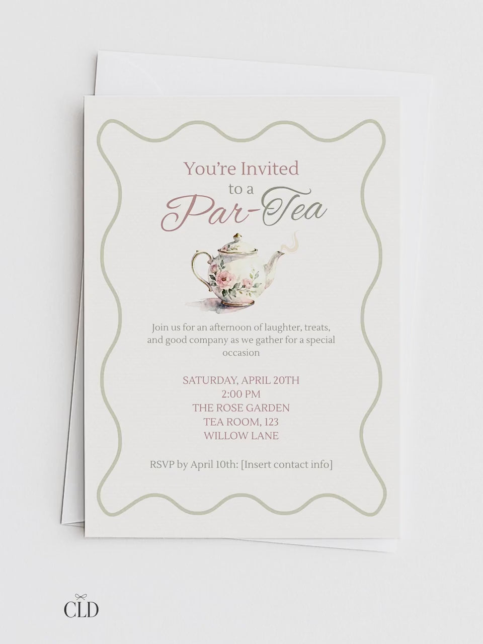 Editable Tea Party Invitation - Afternoon Tea, Birthday, Garden, Bridal Events Evite (Instant Download Printable Digital Canva Template)
