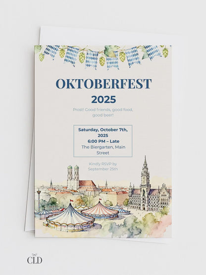 Oktoberfest Invite, Beer Festival Party Invitation, Editable Template, Printable German Beer Celebration Evite, Canva Digital Download