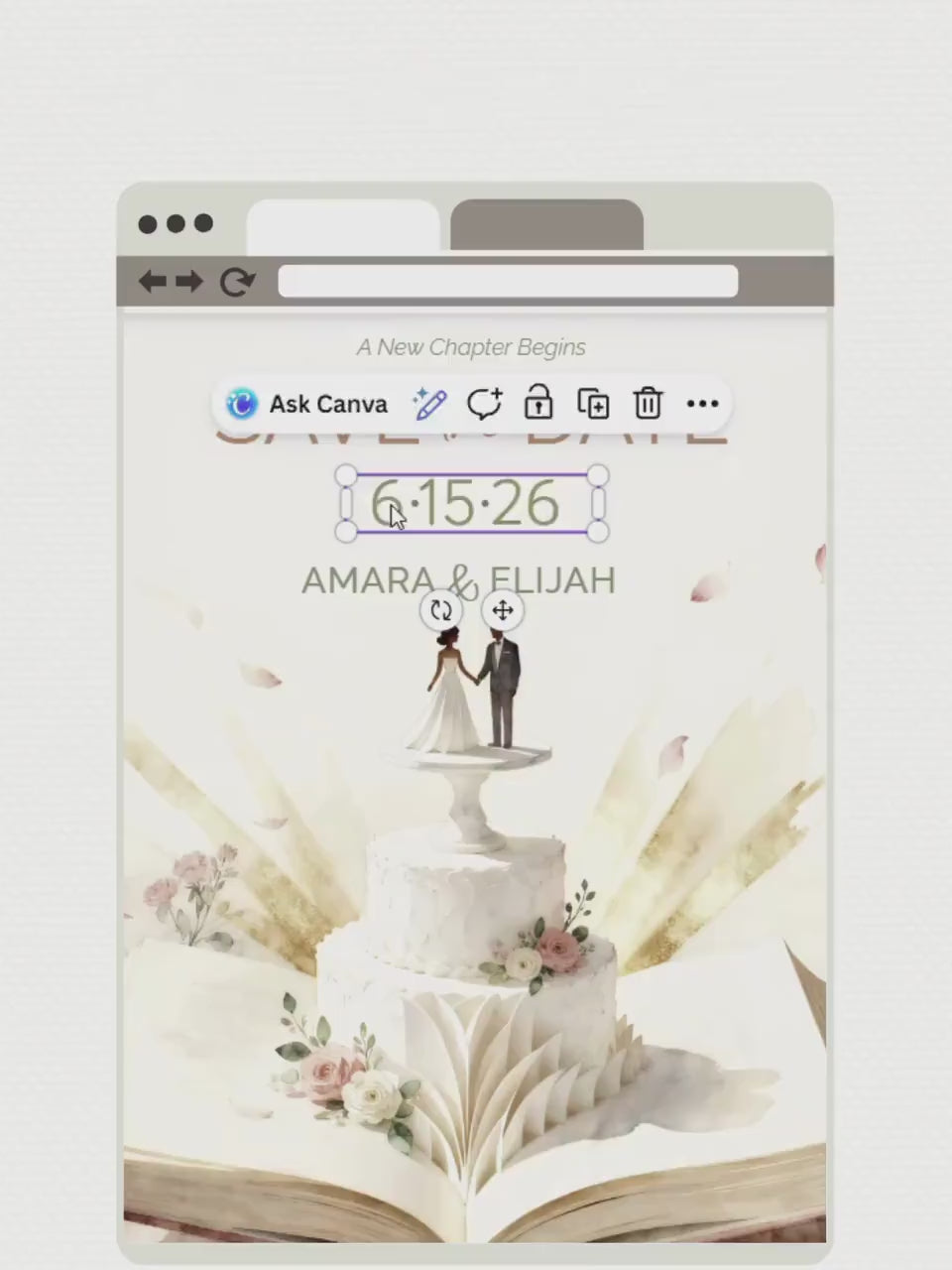 Printable Storybook Save the Date Invitation, Wedding Cake Reveal Invite (Editable Canva Template Romantic Digital Evite)