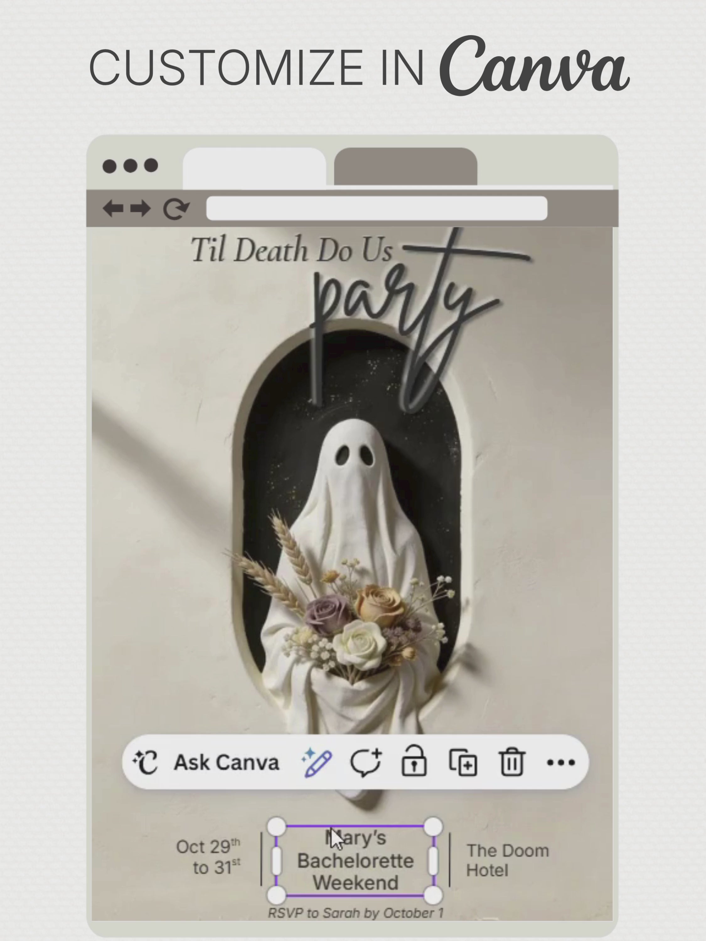 Halloween Bachelorette Invitation Printable - Til Death Do Us Party (Editable Canva Template) Spooky Hen Weekend Invite, 5x7