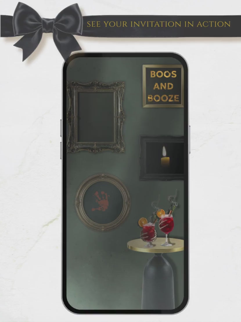 Boos and Booze Evite, Haunted Halloween Party Invitation, Spooky Cocktail Digital Invite, Editable Canva Template, Animated Halloween Evite