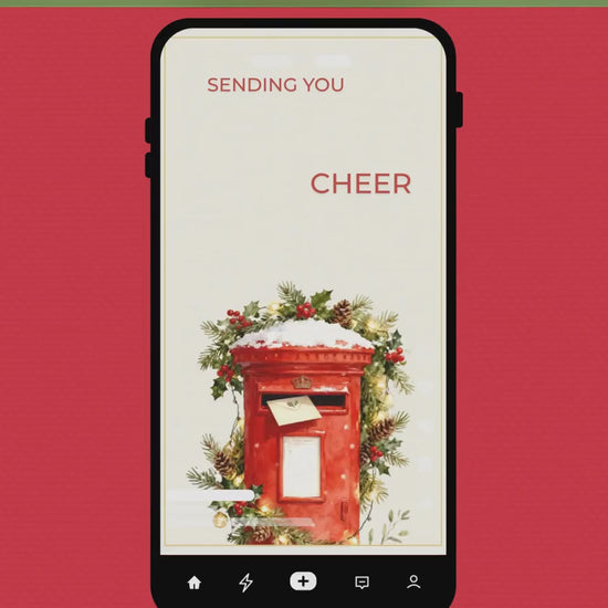 Animated Christmas Cheer Card - Editable Digital Holiday Greeting (Instant Download Canva Template Custom Video) - Vintage British Postbox