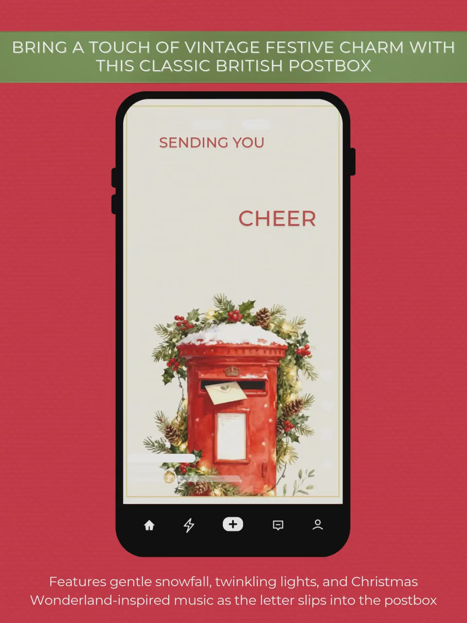 Animated Christmas Cheer Card - Editable Digital Holiday Greeting (Instant Download Canva Template Custom Video) - Vintage British Postbox