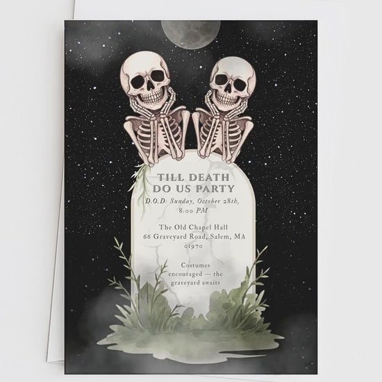 Skeleton Halloween Party Invitation - Digital Spooky Graveyard Themed Invite (Instant Download Canva Template) Fall/Autumn Celebration Evite