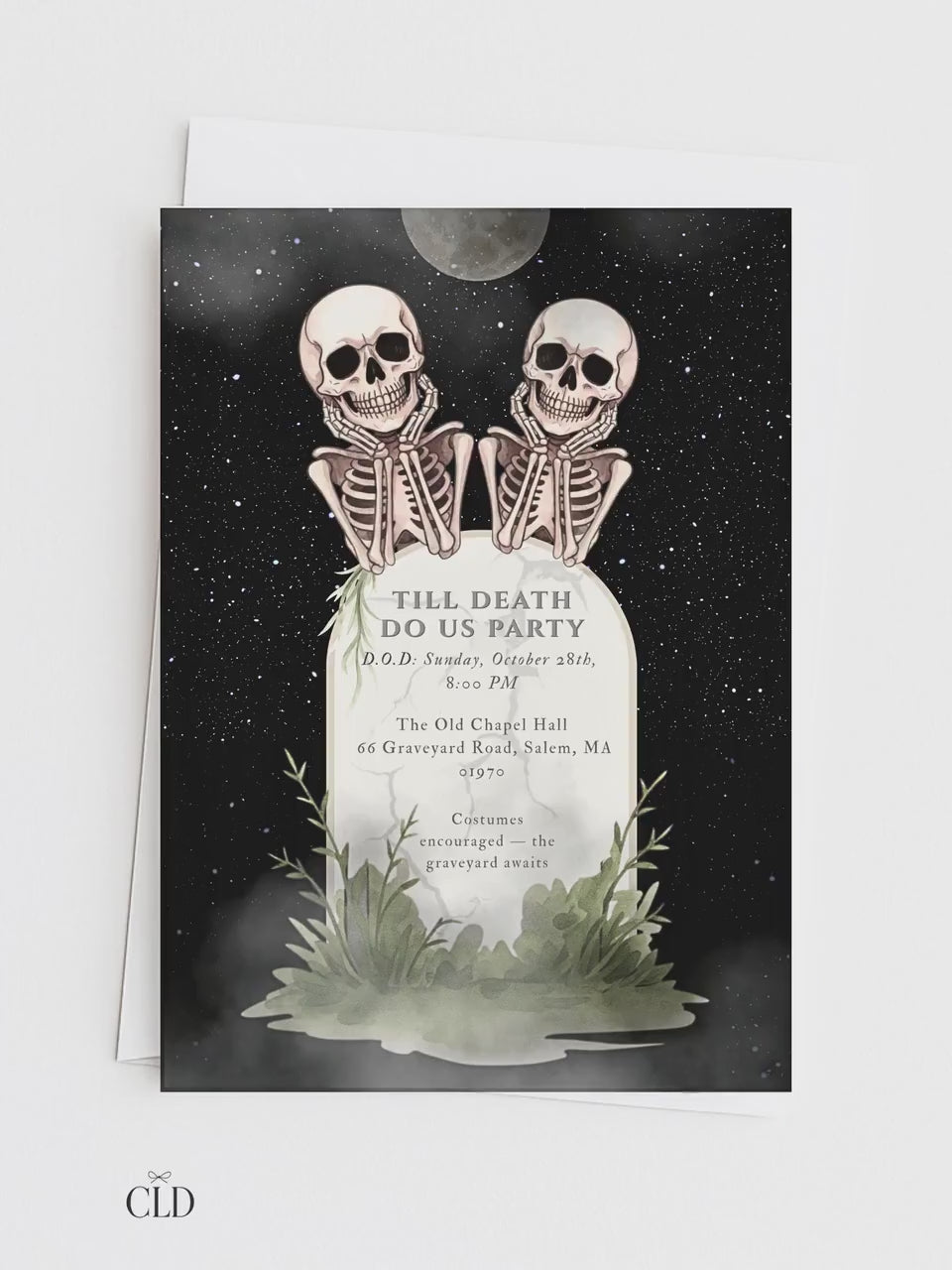 Skeleton Halloween Party Invitation - Digital Spooky Graveyard Themed Invite (Instant Download Canva Template) Fall/Autumn Celebration Evite