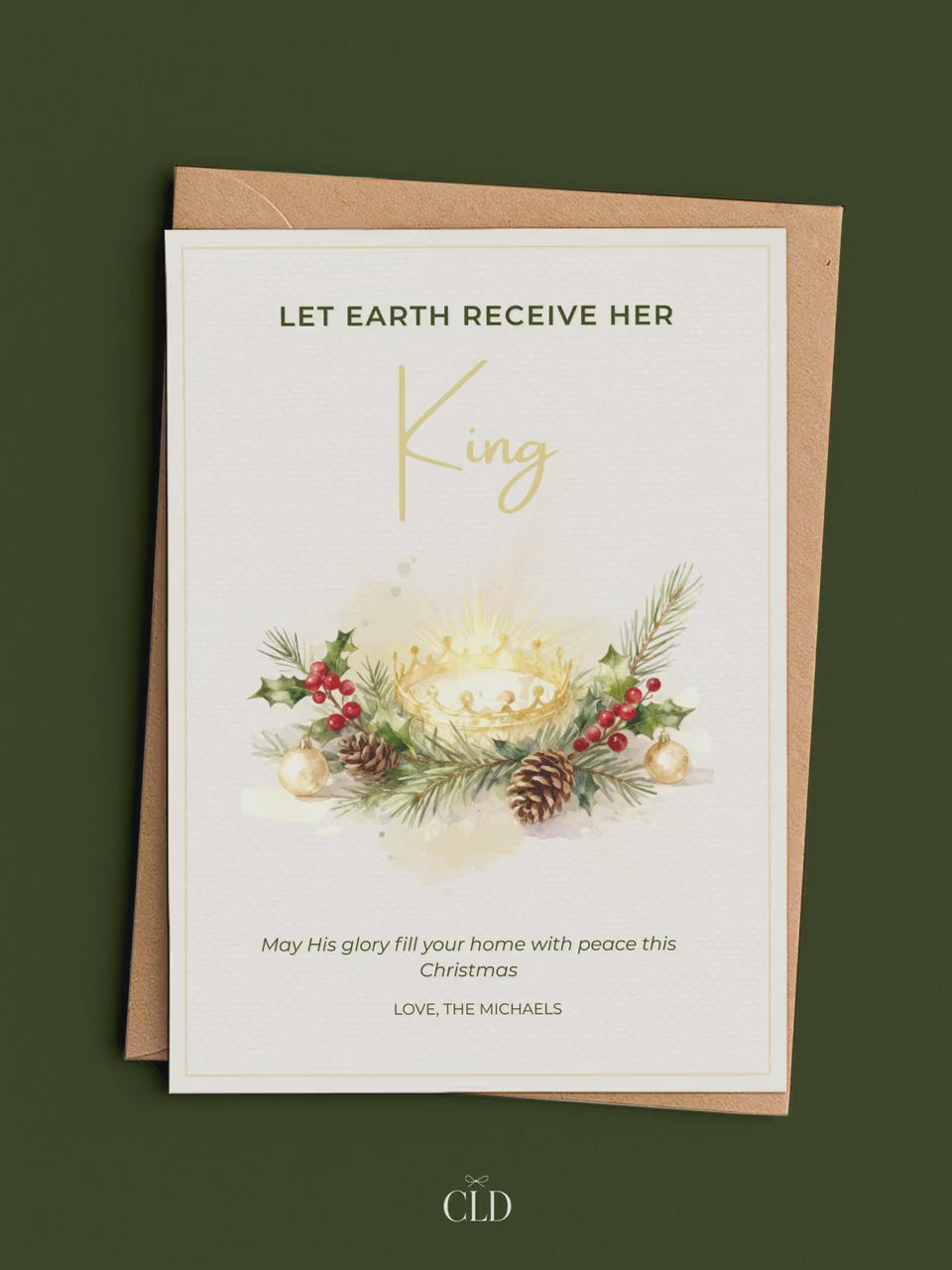 Editable Christian Holiday Christmas Card-Let Earth Receive Her King Golden Crown (Religious Printable Canva Template Digital Download)