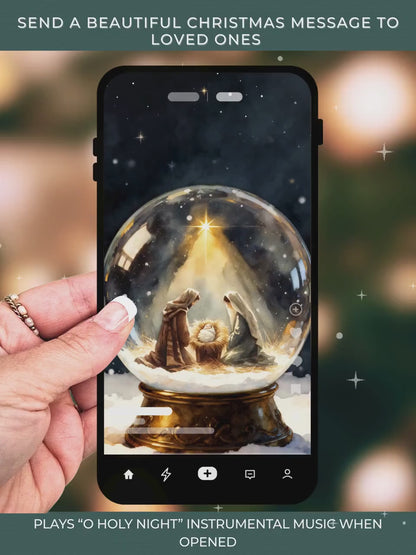 Animated Nativity Snow Globe Christmas Card - Religious Faith-Based Holiday Seasonal Greeting (Custom Instant Download Canva Template)