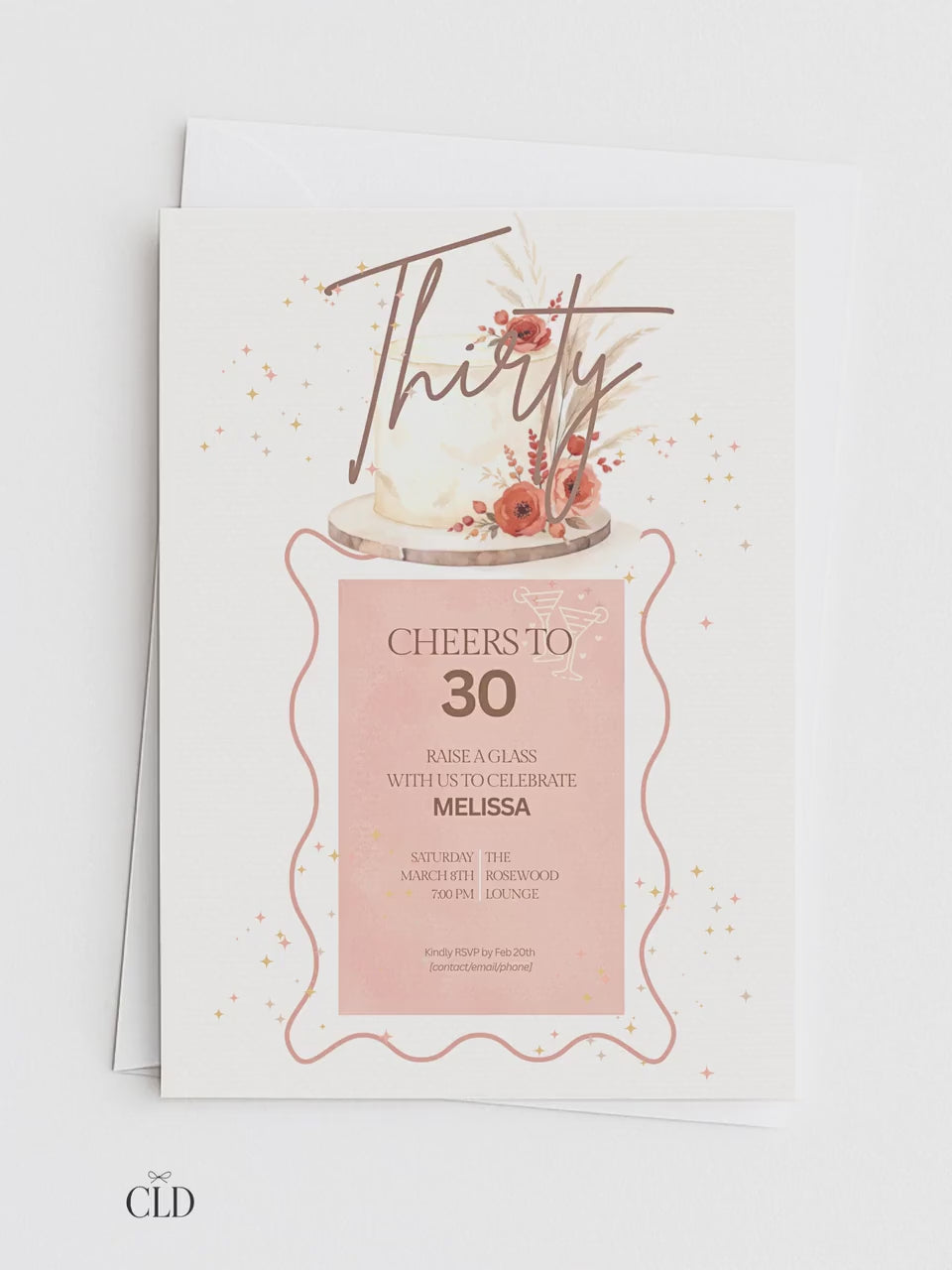 30th Birthday Invitation - Customizable Digital Download (Editable Instant Canva Template). Cheers to 30 Drinks Theme
