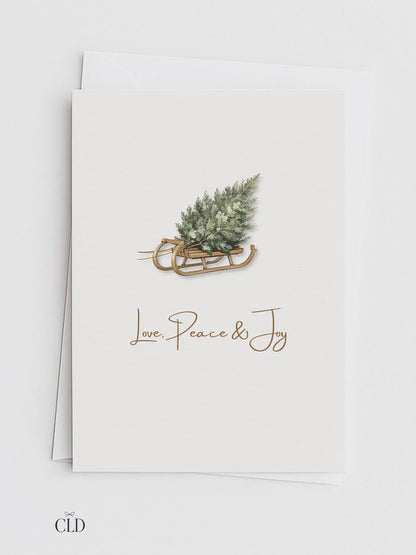 Editable Christmas Card with Newsletter - Modern Minimalist Tree Holiday Card Template, Canva Printable or Digital Family Greeting