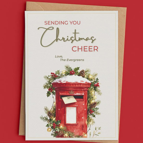 Printable Christmas Cheer Card - Editable Digital Holiday Greeting (Instant Download Canva Template Custom) - Vintage British Postbox