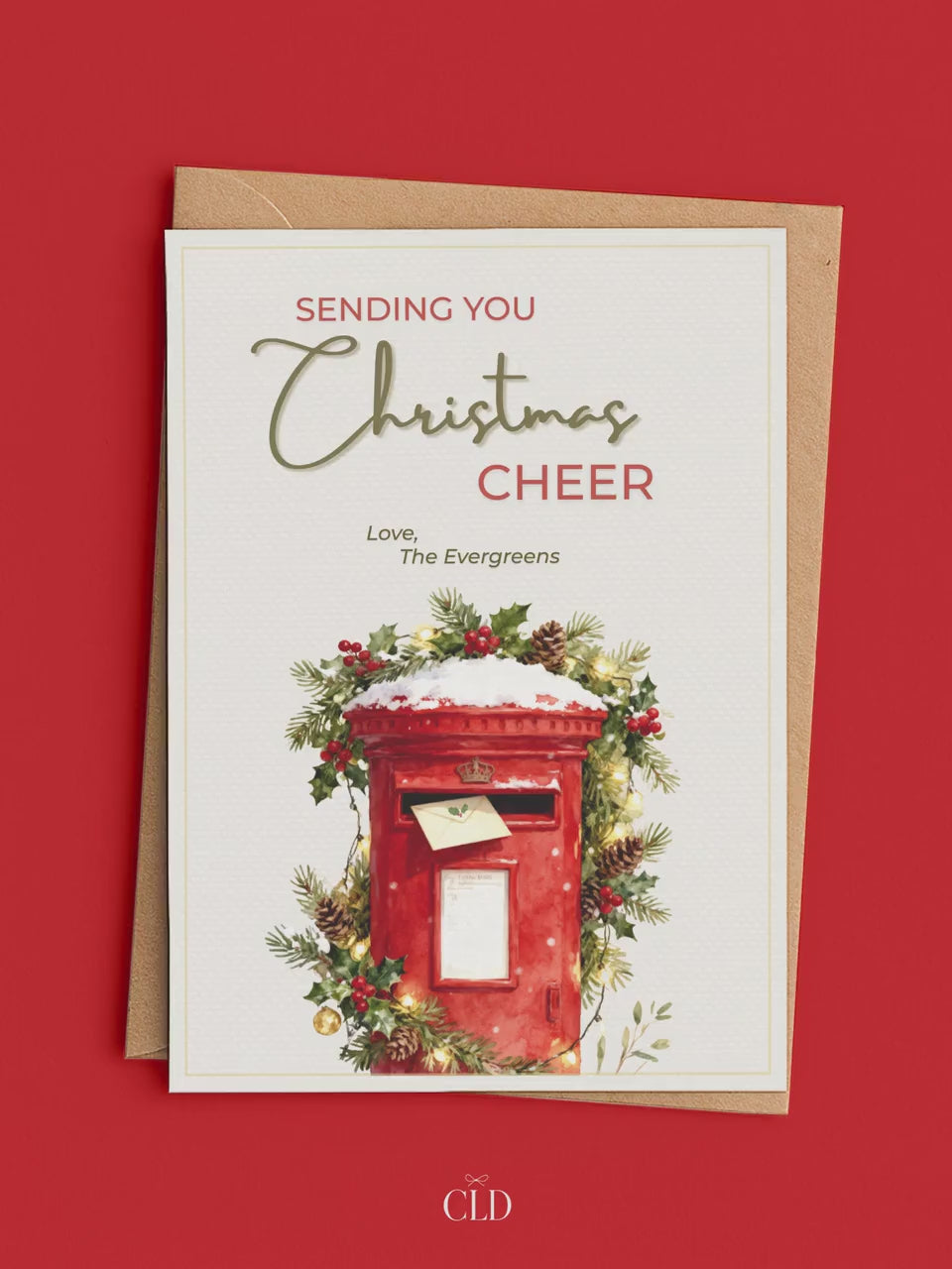 Printable Christmas Cheer Card - Editable Digital Holiday Greeting (Instant Download Canva Template Custom) - Vintage British Postbox