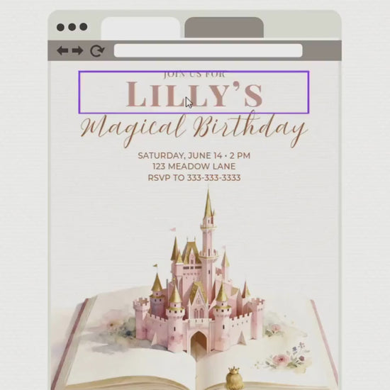 Printable Blonde Princess Birthday Invitation - Custom Storybook Castle Girls Party Invite (Instant Download Editable Canva Template)