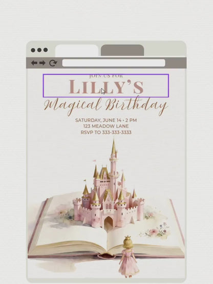 Printable Blonde Princess Birthday Invitation - Custom Storybook Castle Girls Party Invite (Instant Download Editable Canva Template)