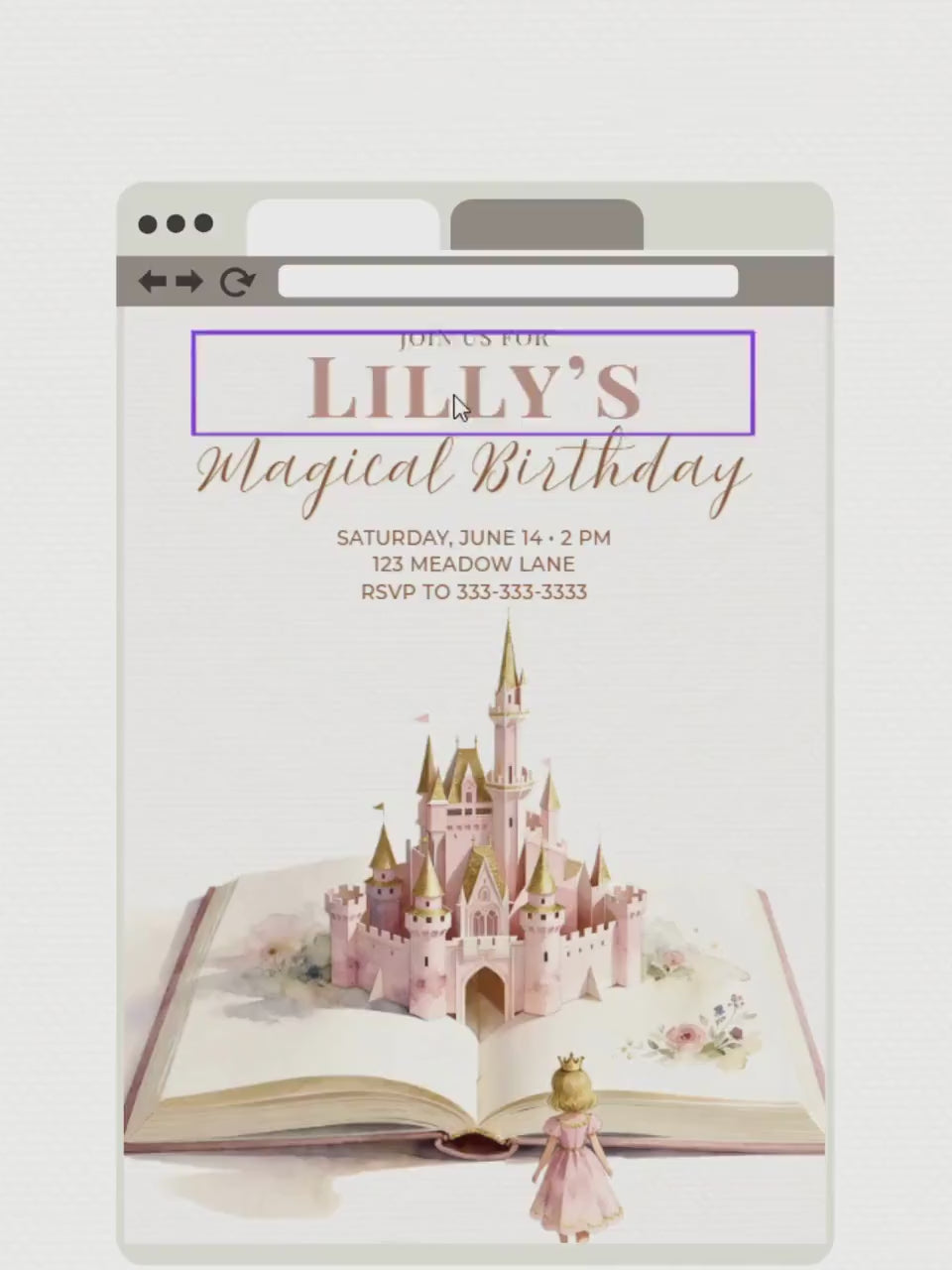 Printable Blonde Princess Birthday Invitation - Custom Storybook Castle Girls Party Invite (Instant Download Editable Canva Template)