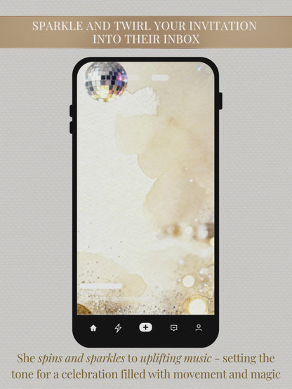 Animated Girl's Dance Birthday Invitation- Twirl and Sparkle Party Invite/Disco Theme (Printable Instant Download Canva Template Evite)