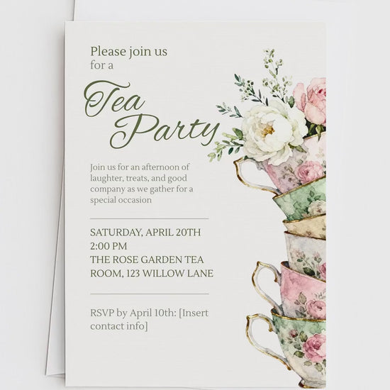 Tea Party Invitation Template, Editable Canva Invite, Floral Teacup Printable, Garden Party, Bridal Evite, Baby Shower, Instant Download
