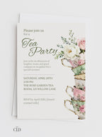 Tea Party Invitation Template, Editable Canva Invite, Floral Teacup Printable, Garden Party, Bridal Evite, Baby Shower, Instant Download