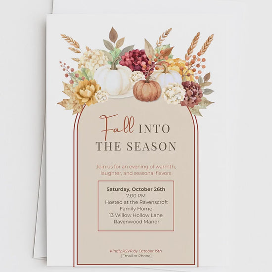 Fall Invitation Template Design Digital Pumpkin Stationery For Thanksgiving Event Document Editing Service For Party Announcement Autumn