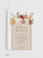 Fall Invitation Template Design Digital Pumpkin Stationery For Thanksgiving Event Document Editing Service For Party Announcement Autumn