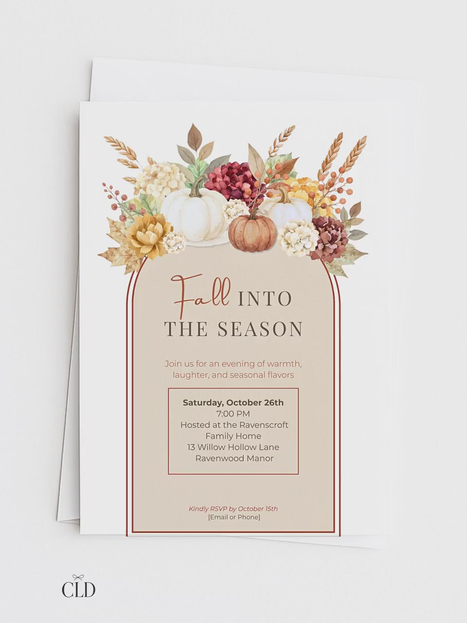 Fall Invitation Template Design Digital Pumpkin Stationery For Thanksgiving Event Document Editing Service For Party Announcement Autumn