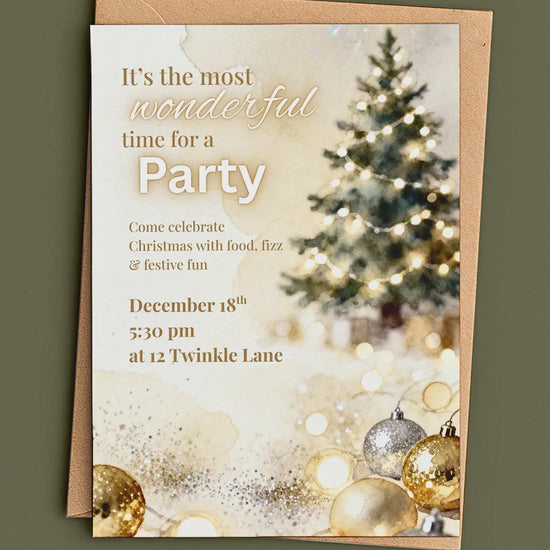 Sparkle Christmas Party Invitation - Printable Festive Watercolor Holiday Invite (Editable Instant Download Digital Canva Template Evite)
