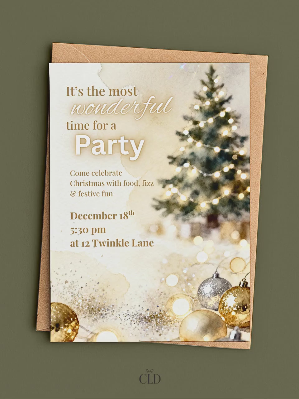 Sparkle Christmas Party Invitation - Printable Festive Watercolor Holiday Invite (Editable Instant Download Digital Canva Template Evite)