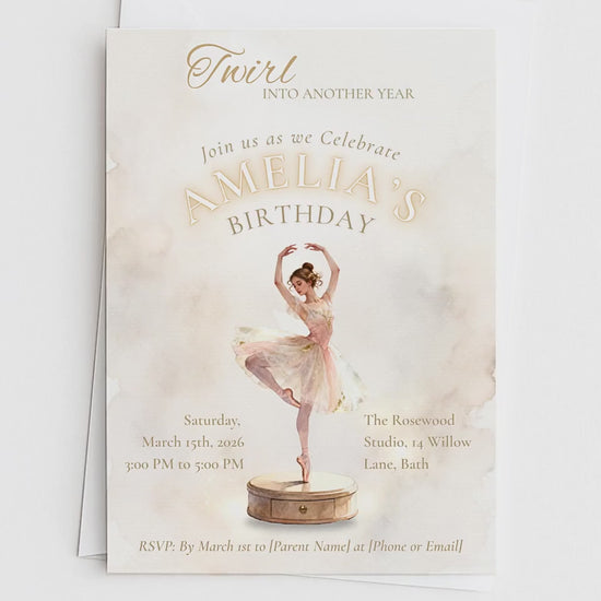 Ballerina Birthday Invitation-Dance Kids Party Invite (Custom Instant Download Canva Template) Elegant Music Box Ballet Girl Evite