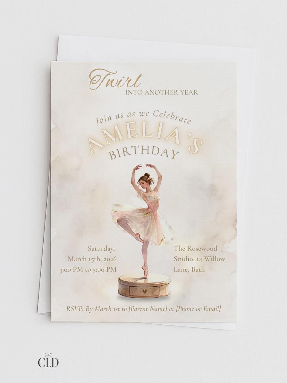 Ballerina Birthday Invitation-Dance Kids Party Invite (Custom Instant Download Canva Template) Elegant Music Box Ballet Girl Evite