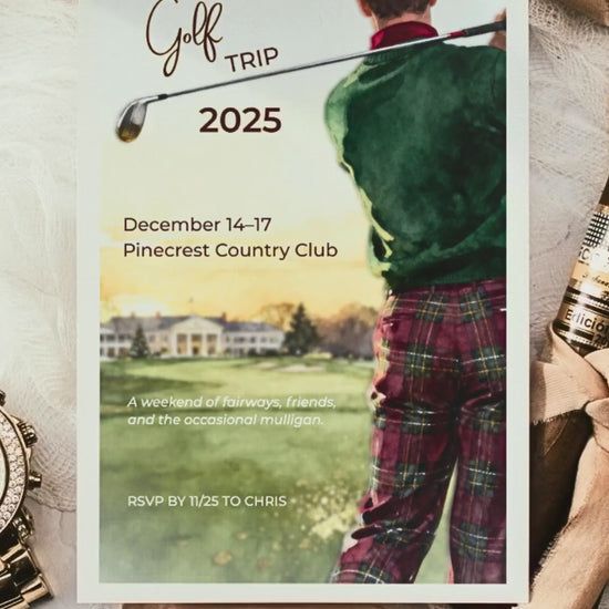 Golf Trip Invitation Template - Editable Canva Golfing Weekend Evite - Plaid Country Club Digital Instant Download Printable Invite
