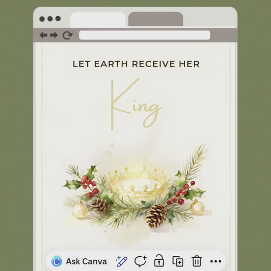 Editable Christian Holiday Christmas Card-Let Earth Receive Her King Golden Crown (Religious Printable Canva Template Digital Download)