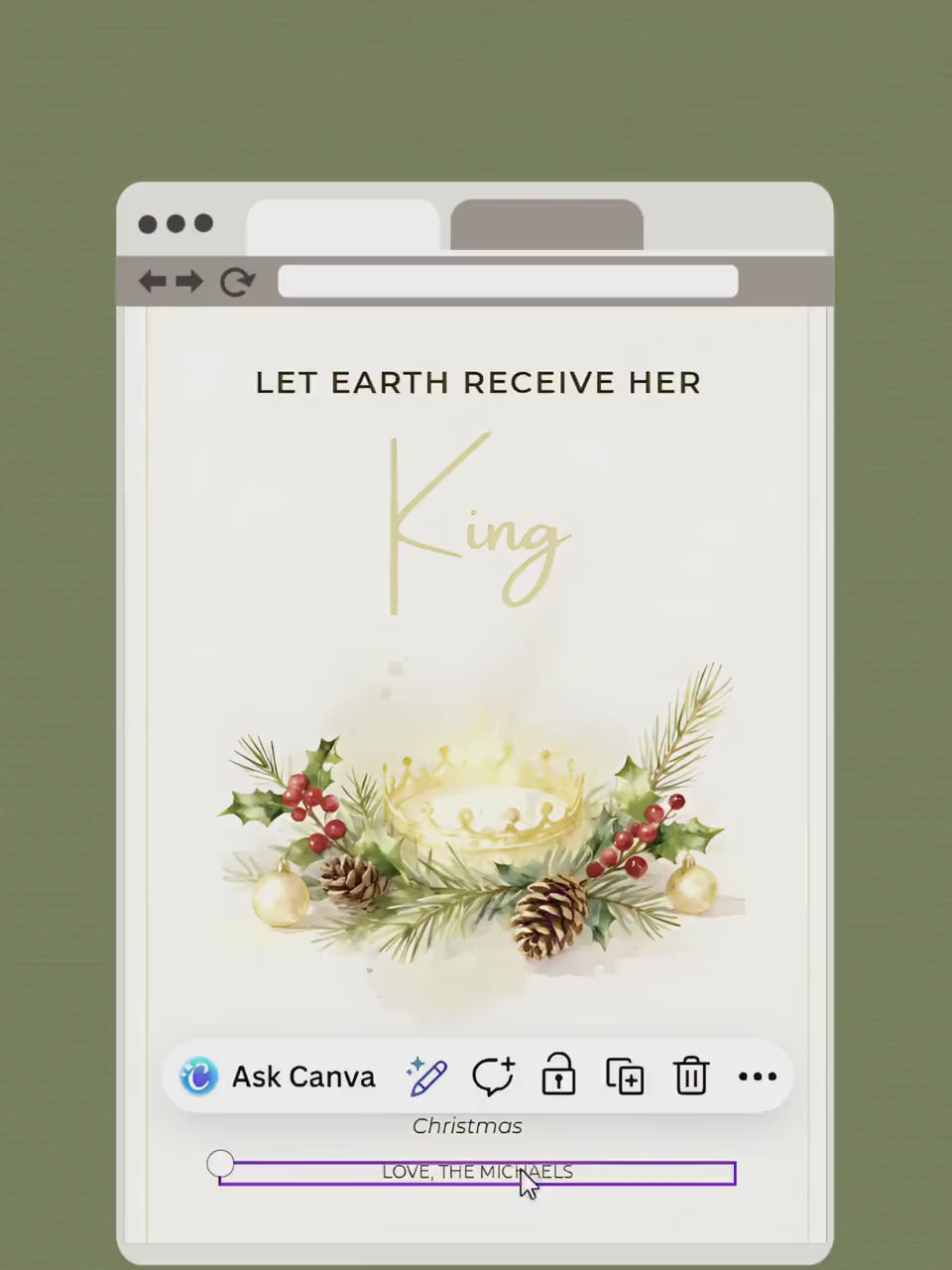 Editable Christian Holiday Christmas Card-Let Earth Receive Her King Golden Crown (Religious Printable Canva Template Digital Download)