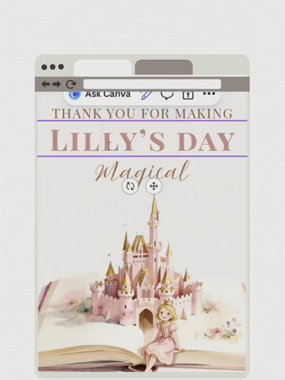 Princess Birthday Thank You Party Card (Instant Download Editable Canva Template) Printable Mobile Blonde Girl Magical Castle Storybook