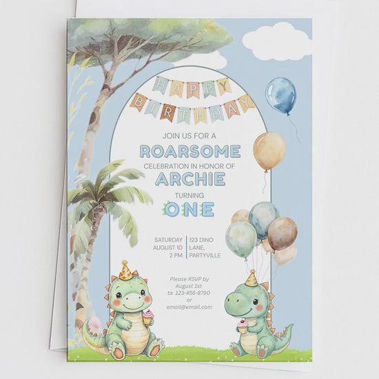 1st Birthday Dinosaur Invitation- Dino Themed (Editable Canva Template Instant Download) -Kids Birthday Party