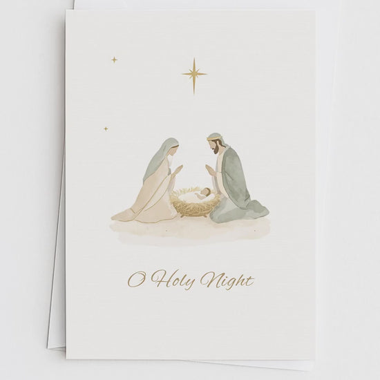 Editable Christian Christmas Card with Newsletter - O Holy Night Nativity Canva Template, Printable or Digital Holiday Greeting