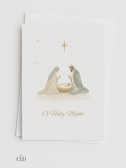 Editable Christian Christmas Card with Newsletter - O Holy Night Nativity Canva Template, Printable or Digital Holiday Greeting
