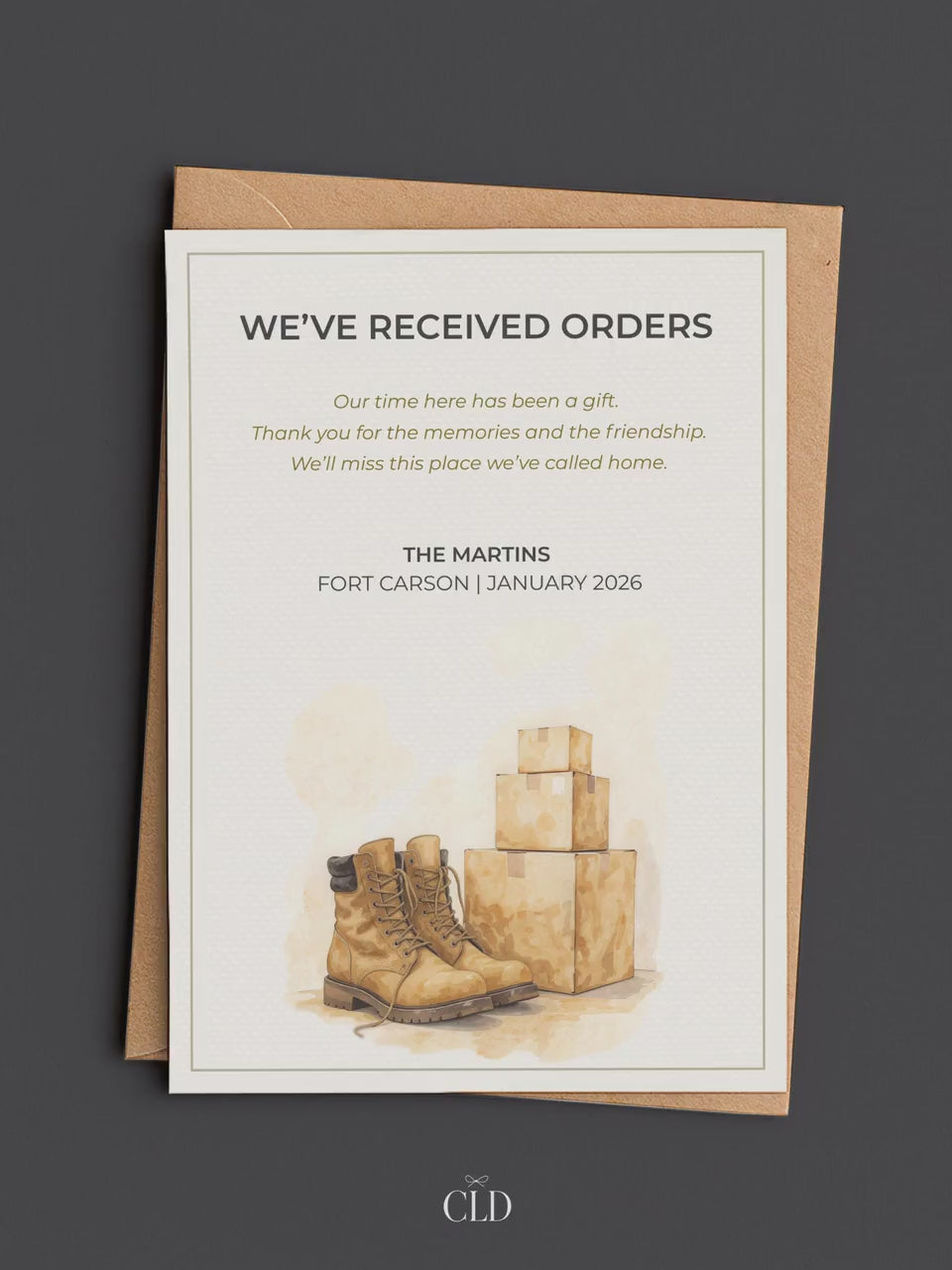 Military Uniform Moving PCS Card Announcement - Custom US Army Family Goodbye (Instant Download Editable Canva Template) New Orders Farewell