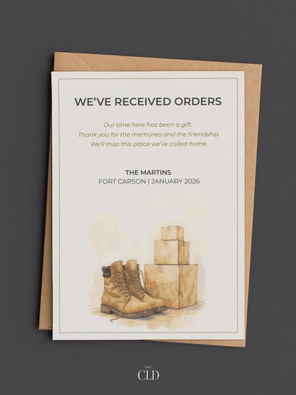 Military Uniform Moving PCS Card Announcement - Custom US Army Family Goodbye (Instant Download Editable Canva Template) New Orders Farewell