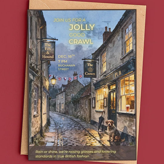 Pub Crawl Invitation Template - Printable British Watercolor Invite - Bar Hop Night Out Evite (Instant Download Editable Canva Template)