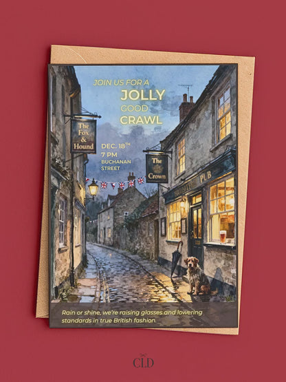 Pub Crawl Invitation Template - Printable British Watercolor Invite - Bar Hop Night Out Evite (Instant Download Editable Canva Template)