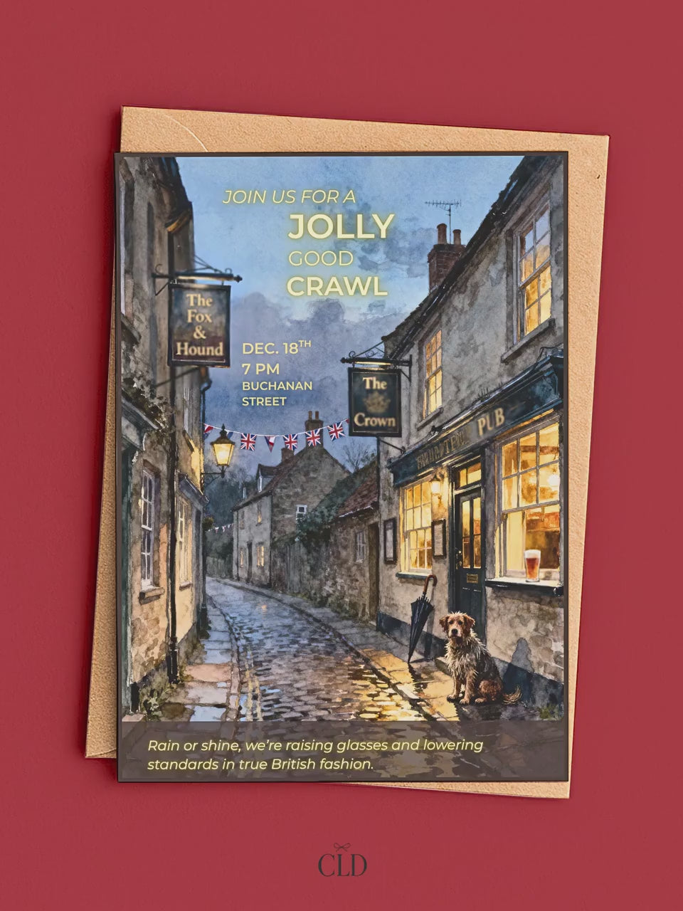 Pub Crawl Invitation Template - Printable British Watercolor Invite - Bar Hop Night Out Evite (Instant Download Editable Canva Template)